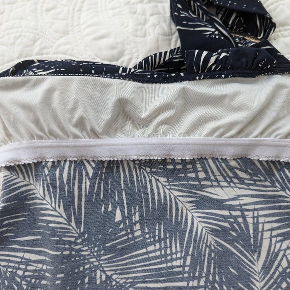 Michael Kors Palm Print Two Piece Tankini Bikini Bottoms Navy White One Shoulder - Picture 10 of 14